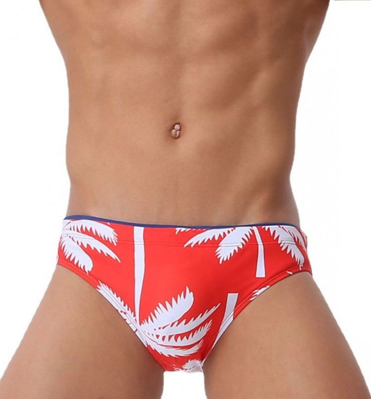 Красные мужские плавки-брифы с принтом в виде пальм 