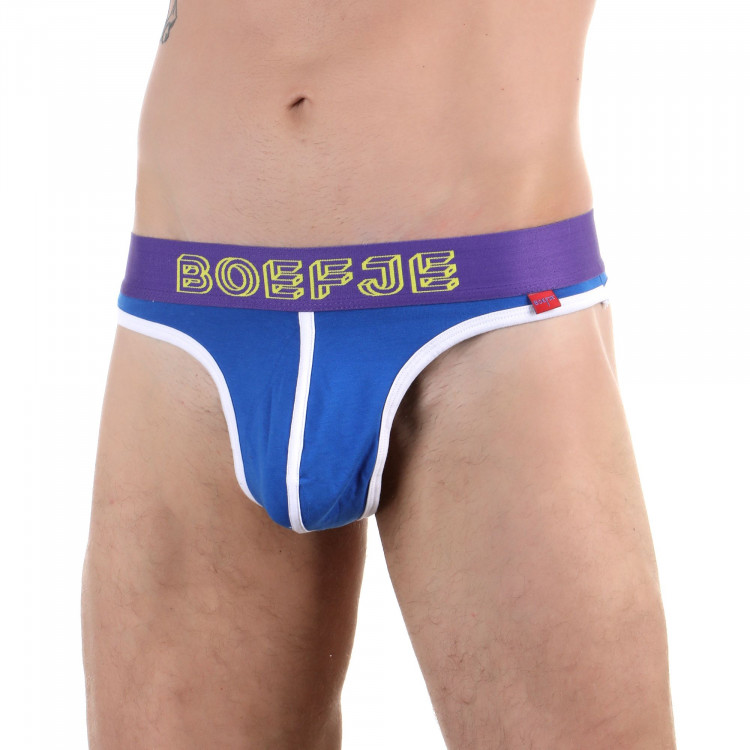 Синие сексуальные трусы-тонги с широким поясом 