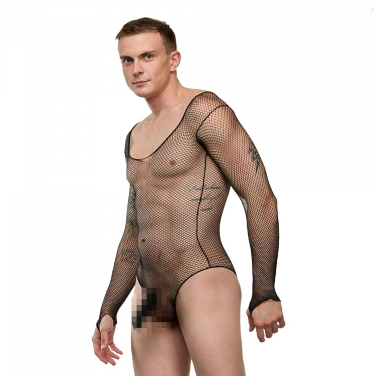 Мужское боди-сетка с длинным рукавом 