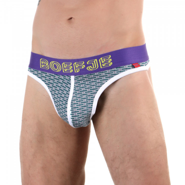 Мужские трусы-тонги с узором-кирпичиками и брендированным поясом 