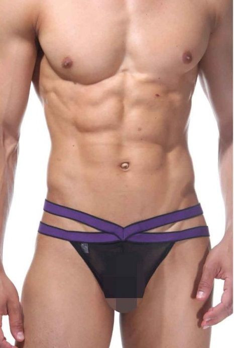 Мужские трусы-стринги на контрастной двойной резинке 