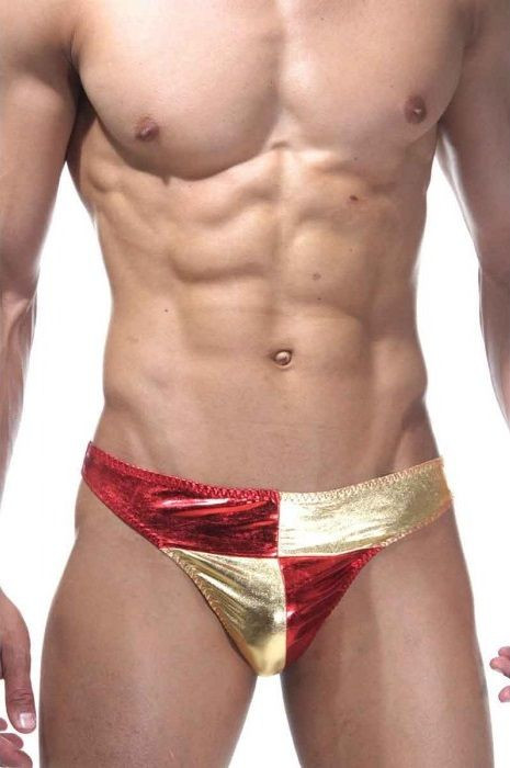 Мужские трусы-тонги с золотистыми вставками 