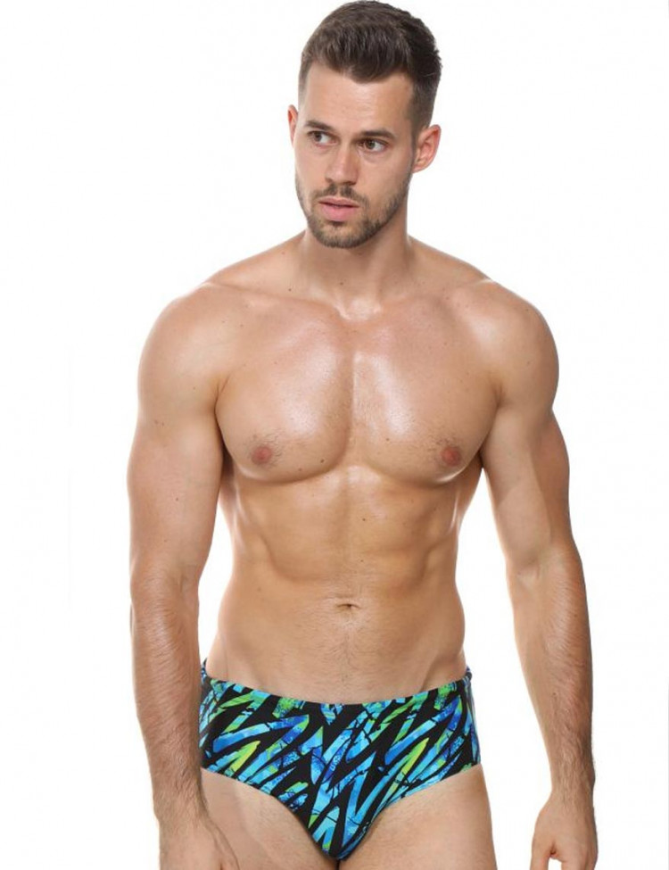 Черные мужские плавки с яркими цветными зигзагами 