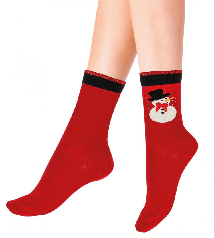 Новогодние хлопковые носки со снеговиком 