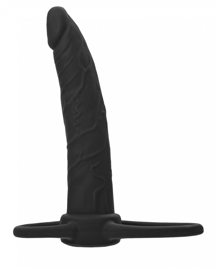 Черная насадка на пенис для двойного проникновения Black&amp;Red - 16,5 см. 