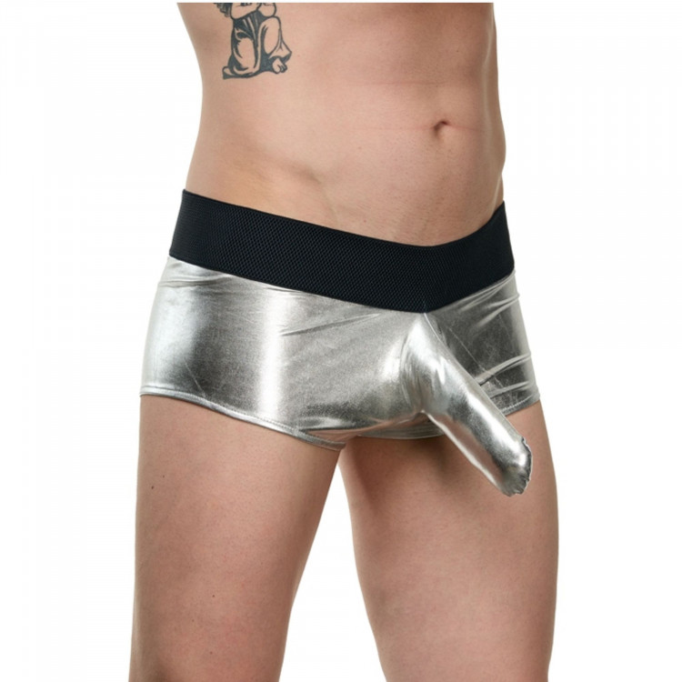 Мужские блестящие трусы-боксеры с кармашком под член 