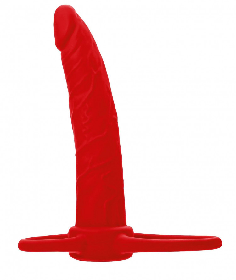 Красная насадка на пенис для двойного проникновения Black&amp;Red - 16,5 см. 