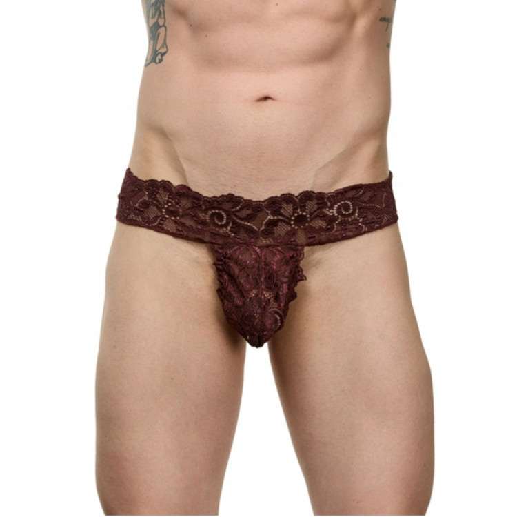 Мужские коричневые кружевные трусы-тонги 