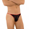 Черные мужские трусы-стринги с красными резинками и строчкой Черные мужские трусы-стринги с красными резинками и строчкой
