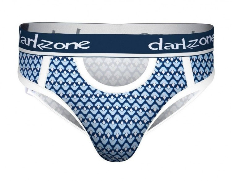 Синие мужские трусы-брифы с вырезом и принтом 