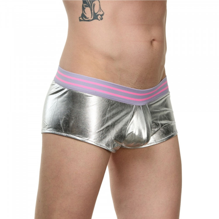 Мужские серебристые трусы-боксеры с широкой резинкой в полоску 