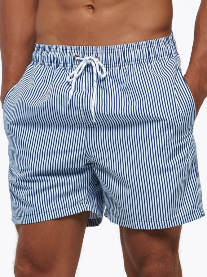 Темно-синие пляжные шорты в полоску 