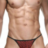 Черно-красные трусы-стринги с леопардовым принтом