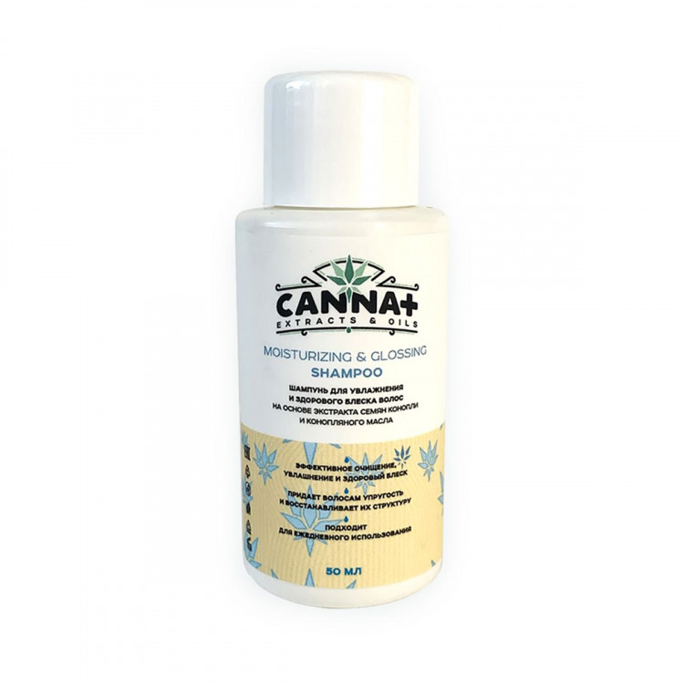 Разглаживающий шампунь для блеска CANNA+ Moisturizing &amp; Glossing Shampoo - 50 мл. 