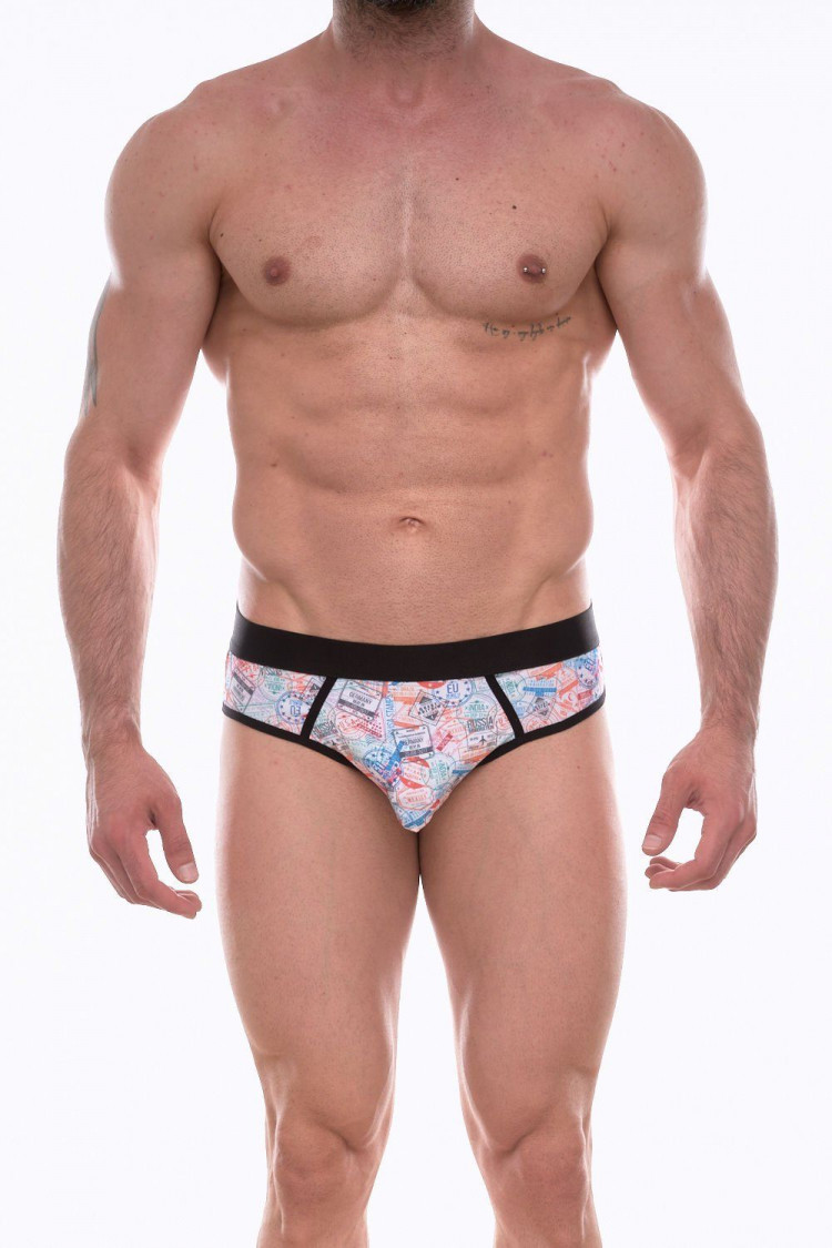 Мужские трусы-джоки с разноцветным принтом в виде штампов 