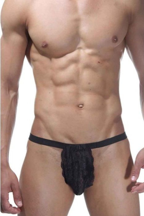 Мужские трусы-стринги с кружевом 