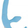 Голубой безремневой страпон с анальным отростком и вибрацией - 15 см.