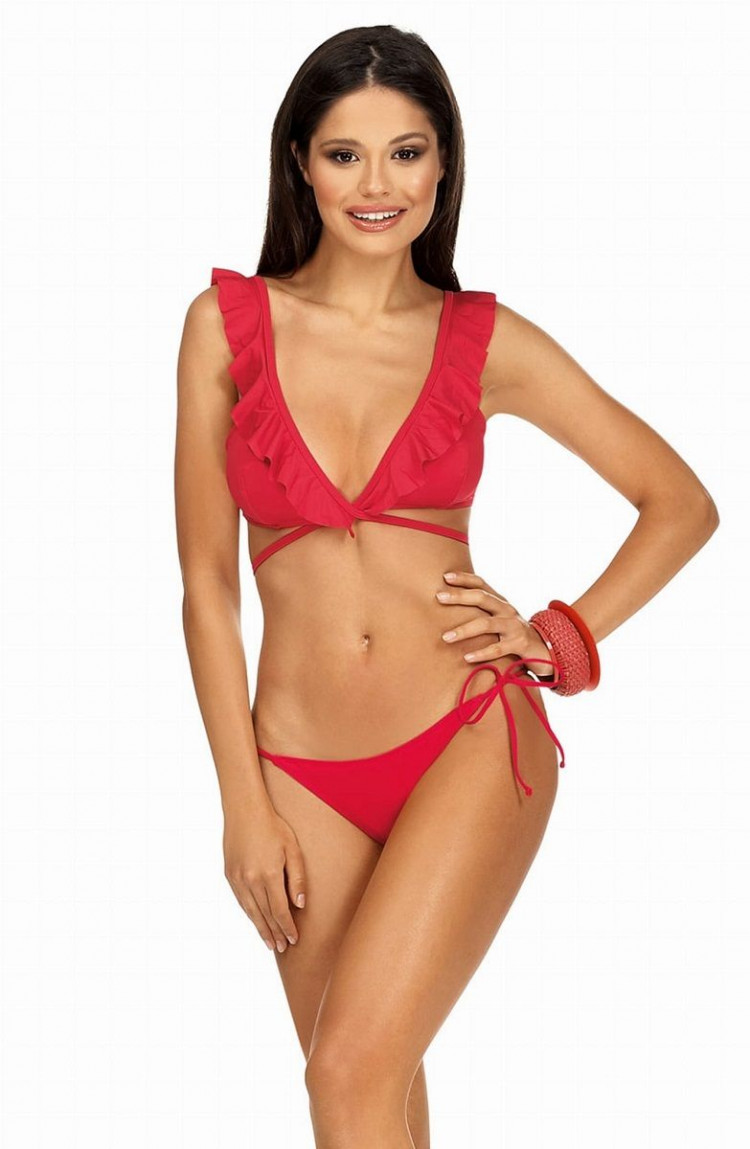 Яркий сексуальный купальник с завязками на спинке 