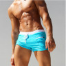 Голубые мужские плавки-хипсы с контрастным поясом