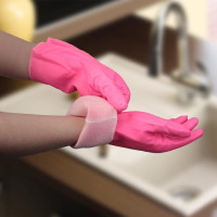 Розовые хозяйственные перчатки с подкладом (размер L)