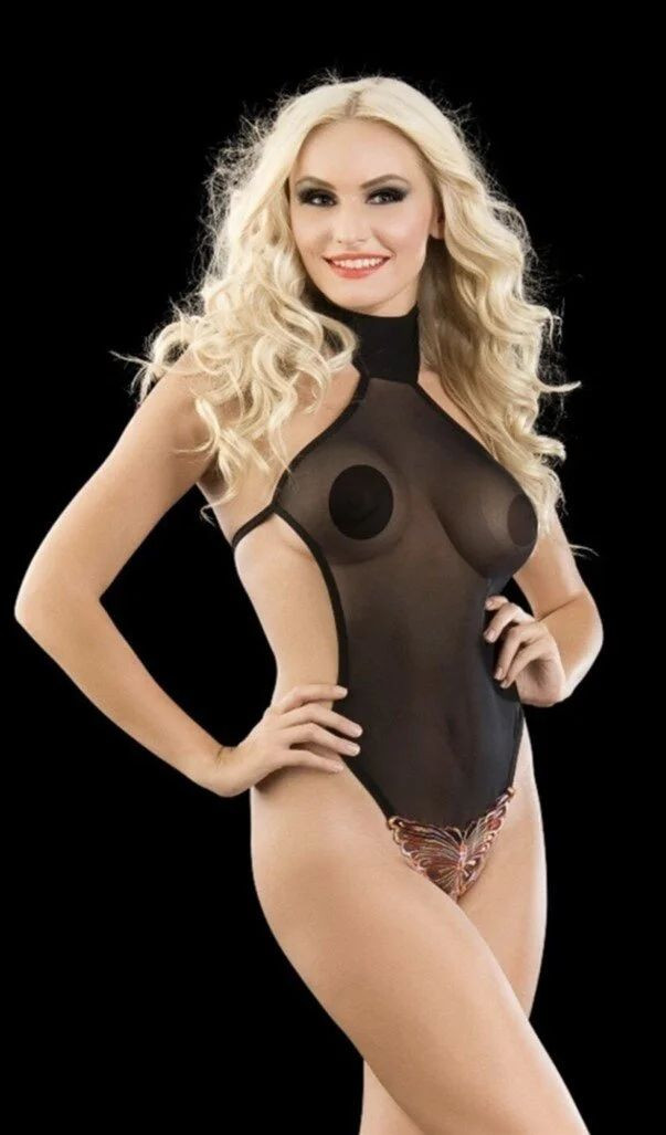 Женское полупрозрачное боди без рукавов 