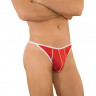 Красные трусы-стринги с белыми резинками и строчкой