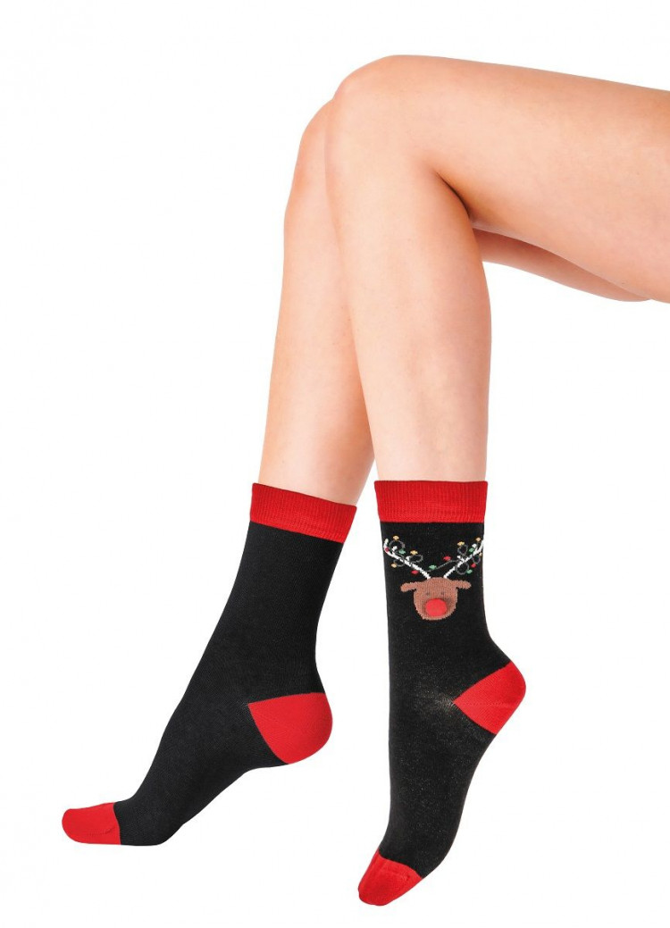 Новогодние хлопковые носки с веселым оленем Christmas Socks 