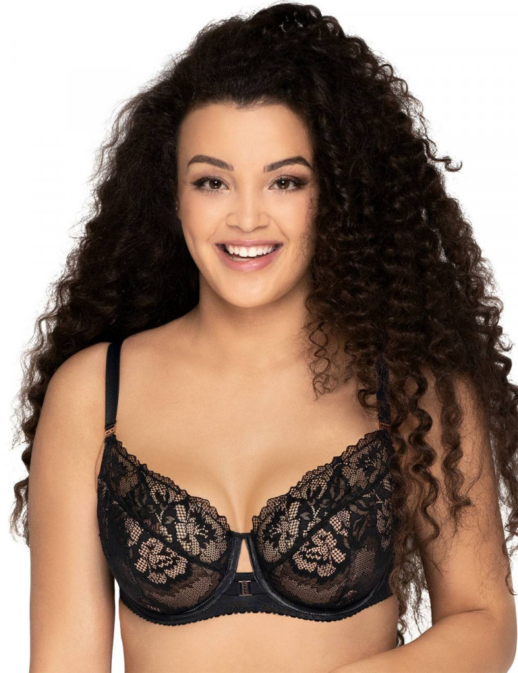 Стильный бюстгальтер на косточках plus size с кружевом 