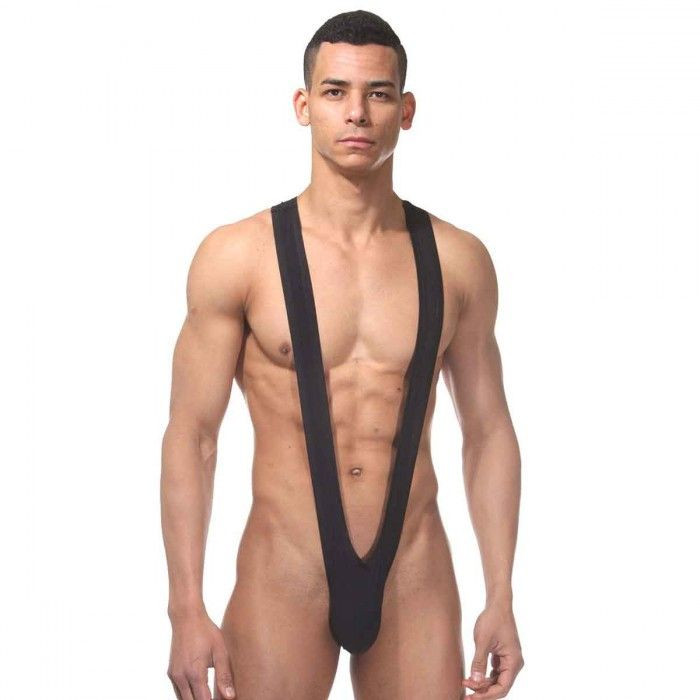 Черное мужское боди на широких лямках 
